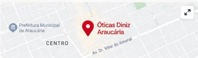 Mapa com a localização da Óticas Diniz Araucária, no Centro de Araucária